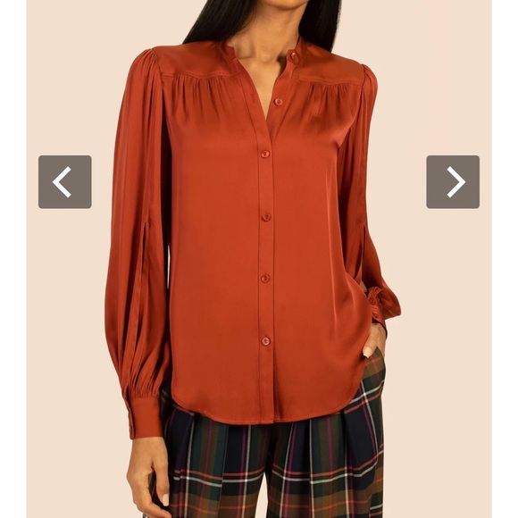 TRINA TURK Stretch Georgette Long Sleeve “Valin” Blouse in Emerald - NWOT - Picture 2 of 11